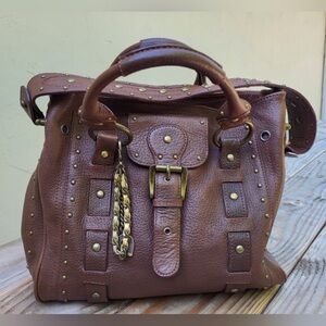 VINTAGE Betsey Johnson Brown Studded Leather Satchel